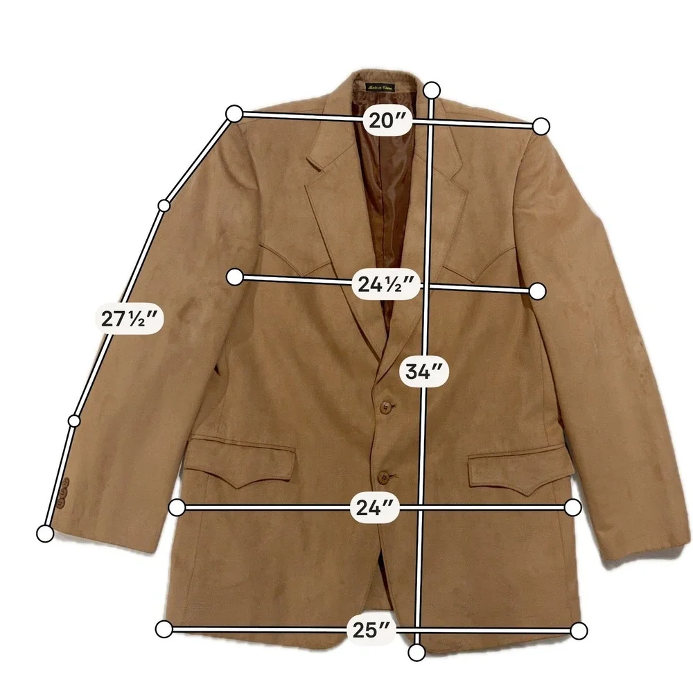 Western Style Tan Faux Suede Blazer Sport Coat 48L Cowboy Ranch Jacket Vtg 90s